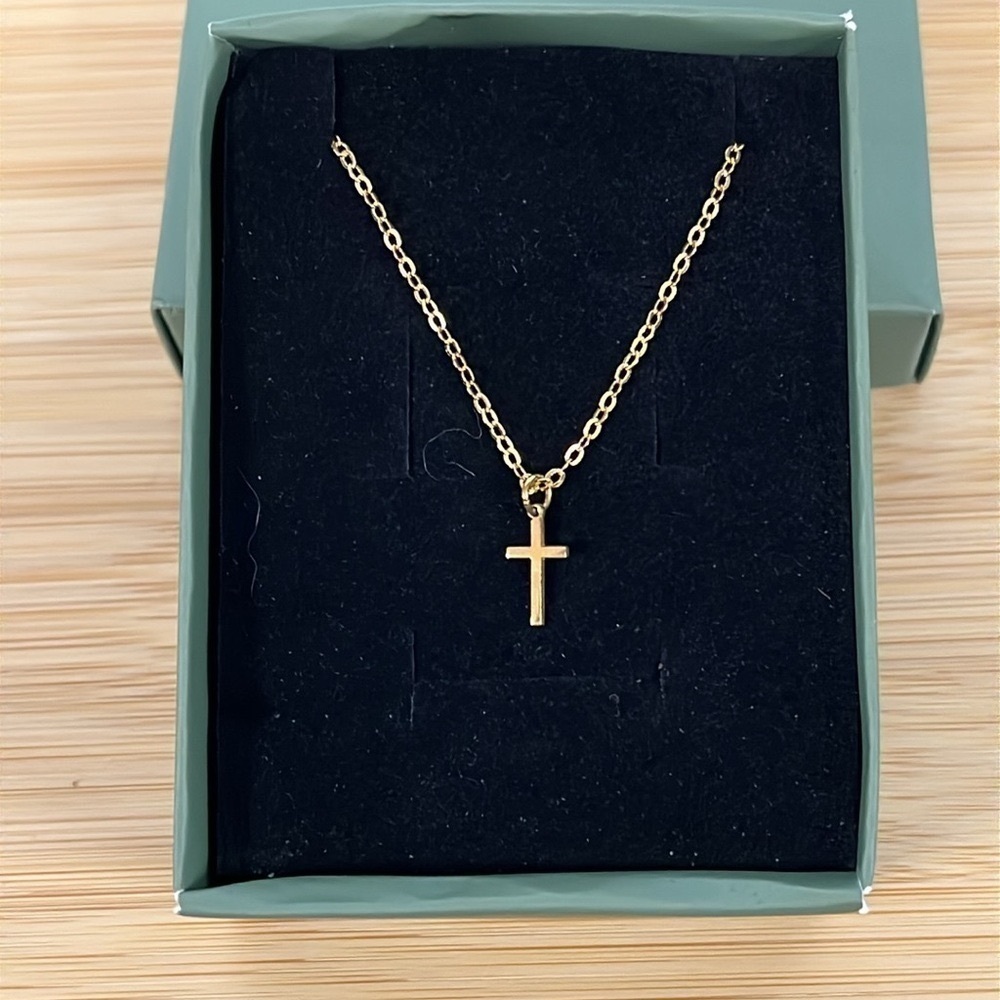 Brand New 14K Gold Plated Cross Necklace Dainty Minimalist 18" Length